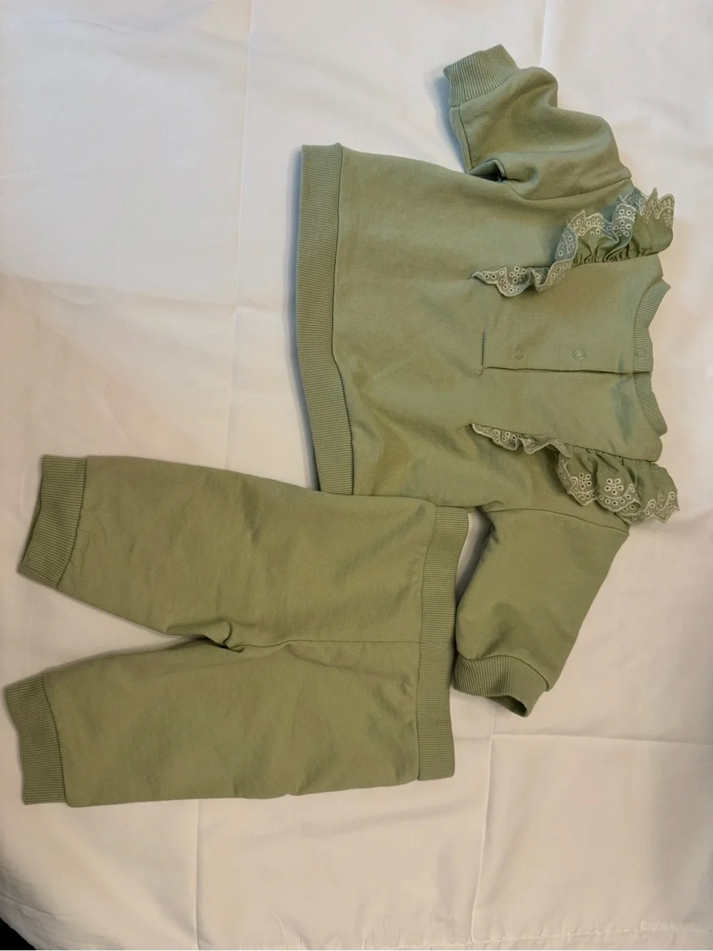 Little Me Baby Girl Sage Green Ruffle Top & Jogger Set